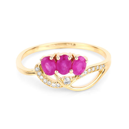Bids.com 0.71 Carat Genuine Ruby and White Diamond 14K Yellow Gold Ring Rings