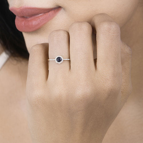 Bids.com 0.38 Carat Genuine Blue Sapphire and White Diamond 14K Yellow Gold Ring Rings