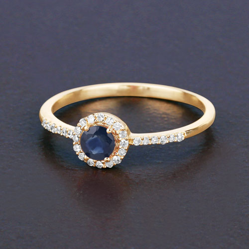 Bids.com 0.38 Carat Genuine Blue Sapphire and White Diamond 14K Yellow Gold Ring Rings