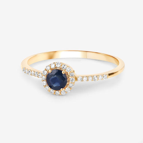 Bids.com 0.38 Carat Genuine Blue Sapphire and White Diamond 14K Yellow Gold Ring Rings