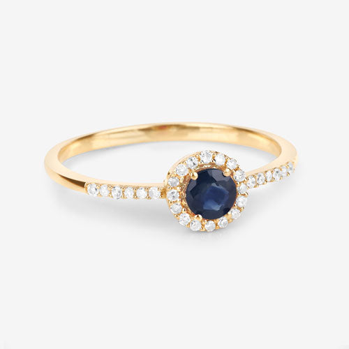 Bids.com 0.38 Carat Genuine Blue Sapphire and White Diamond 14K Yellow Gold Ring Rings