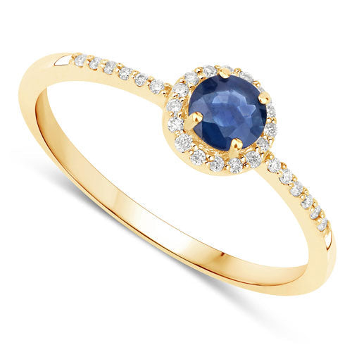 Bids.com 0.38 Carat Genuine Blue Sapphire and White Diamond 14K Yellow Gold Ring Rings