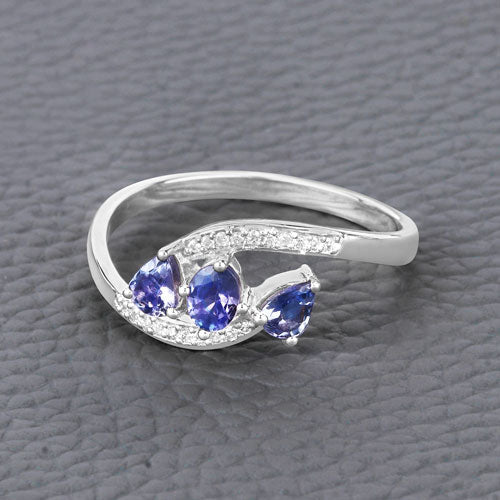 Bids.com 0.51 Carat Genuine Tanzanite and White Diamond 14K White Gold Ring Rings