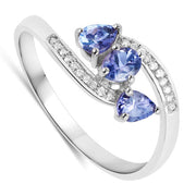 Bids.com 0.51 Carat Genuine Tanzanite and White Diamond 14K White Gold Ring Rings