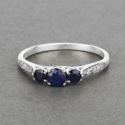 Bids.com 0.56 Carat Genuine Blue Sapphire and White Diamond 14K White Gold Ring Rings