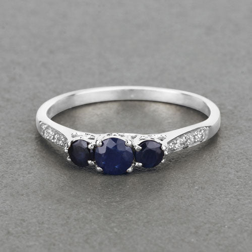Bids.com 0.56 Carat Genuine Blue Sapphire and White Diamond 14K White Gold Ring Rings