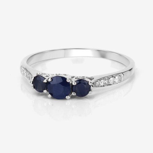 Bids.com 0.56 Carat Genuine Blue Sapphire and White Diamond 14K White Gold Ring Rings