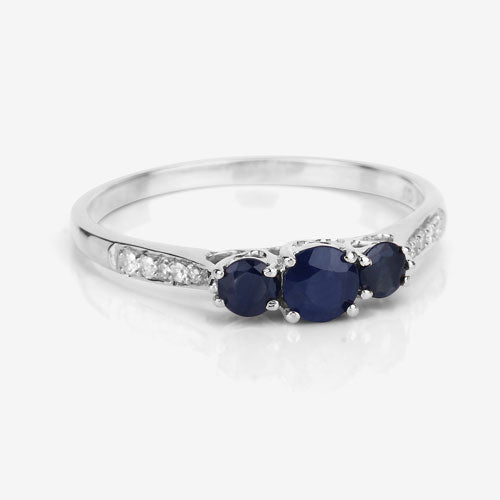 Bids.com 0.56 Carat Genuine Blue Sapphire and White Diamond 14K White Gold Ring Rings