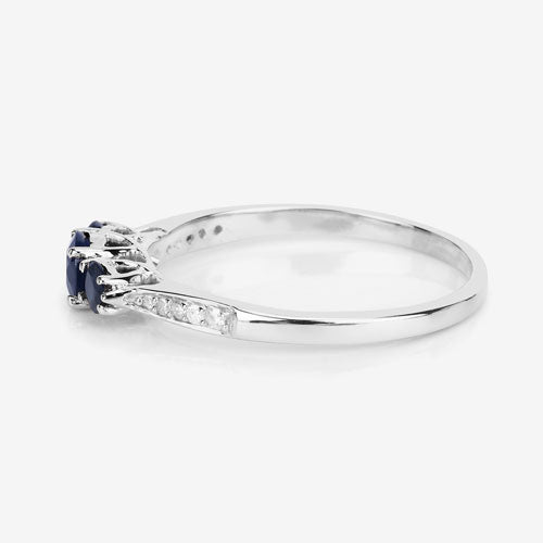 Bids.com 0.56 Carat Genuine Blue Sapphire and White Diamond 14K White Gold Ring Rings