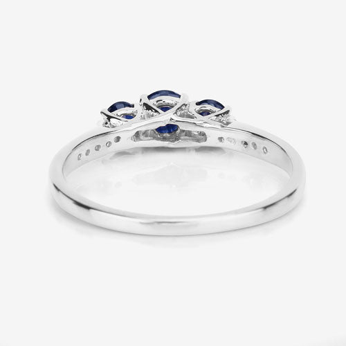 Bids.com 0.56 Carat Genuine Blue Sapphire and White Diamond 14K White Gold Ring Rings