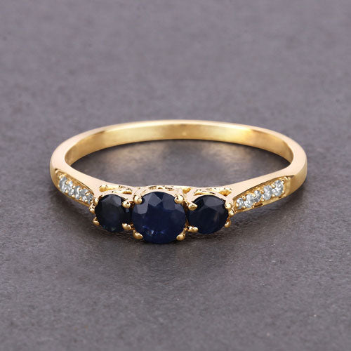 Bids.com 0.56 Carat Genuine Blue Sapphire and White Diamond 14K Yellow Gold Ring Rings