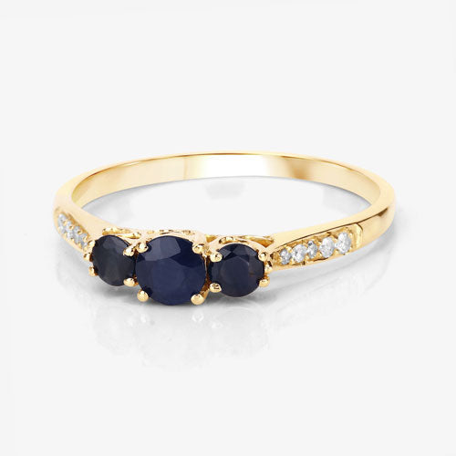 Bids.com 0.56 Carat Genuine Blue Sapphire and White Diamond 14K Yellow Gold Ring Rings