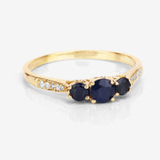 Bids.com 0.56 Carat Genuine Blue Sapphire and White Diamond 14K Yellow Gold Ring Rings