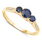 Bids.com 0.56 Carat Genuine Blue Sapphire and White Diamond 14K Yellow Gold Ring Rings