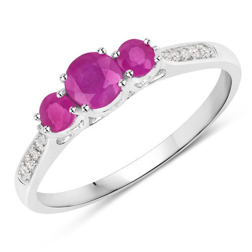 Bids.com 0.61 Carat Genuine Ruby and White Diamond 14K White Gold Ring Rings