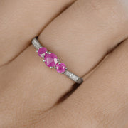 Bids.com 0.61 Carat Genuine Ruby and White Diamond 14K White Gold Ring Rings