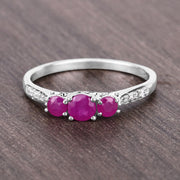 Bids.com 0.61 Carat Genuine Ruby and White Diamond 14K White Gold Ring Rings