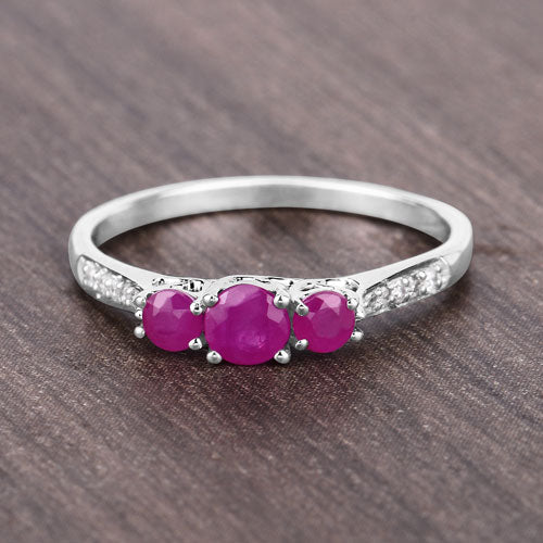 Bids.com 0.61 Carat Genuine Ruby and White Diamond 14K White Gold Ring Rings