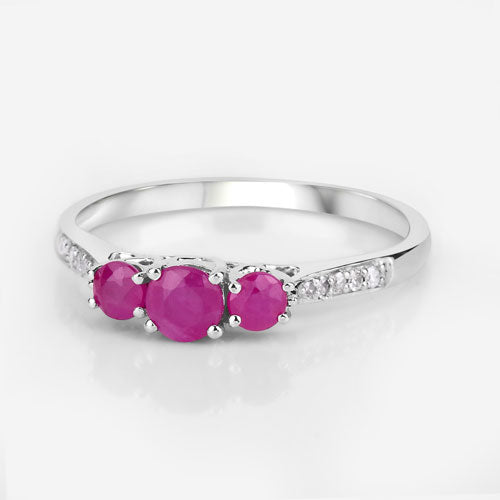 Bids.com 0.61 Carat Genuine Ruby and White Diamond 14K White Gold Ring Rings