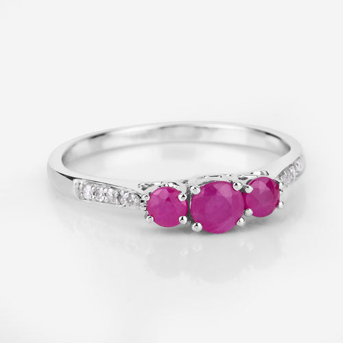 Bids.com 0.61 Carat Genuine Ruby and White Diamond 14K White Gold Ring Rings