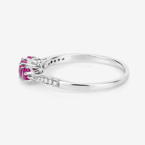 Bids.com 0.61 Carat Genuine Ruby and White Diamond 14K White Gold Ring Rings
