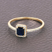 Bids.com 0.60 Carat Genuine Blue Sapphire and White Diamond 14K Yellow Gold Ring Rings