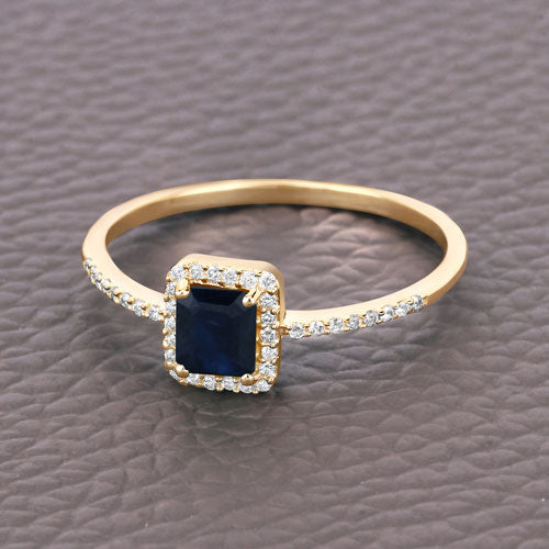 Bids.com 0.60 Carat Genuine Blue Sapphire and White Diamond 14K Yellow Gold Ring Rings