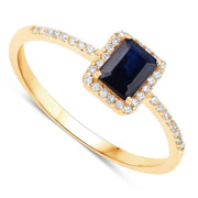 Bids.com 0.60 Carat Genuine Blue Sapphire and White Diamond 14K Yellow Gold Ring Rings