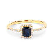 Bids.com 0.60 Carat Genuine Blue Sapphire and White Diamond 14K Yellow Gold Ring Rings