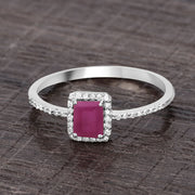 Bids.com 0.58 Carat Genuine Ruby and White Diamond 14K White Gold Ring Rings