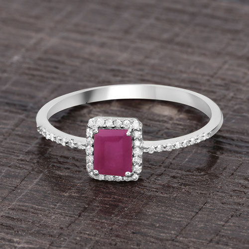 Bids.com 0.58 Carat Genuine Ruby and White Diamond 14K White Gold Ring Rings