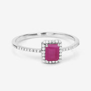 Bids.com 0.58 Carat Genuine Ruby and White Diamond 14K White Gold Ring Rings