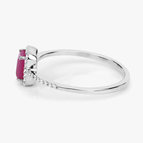 Bids.com 0.58 Carat Genuine Ruby and White Diamond 14K White Gold Ring Rings