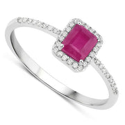 Bids.com 0.58 Carat Genuine Ruby and White Diamond 14K White Gold Ring Rings