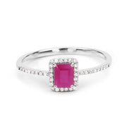 Bids.com 0.58 Carat Genuine Ruby and White Diamond 14K White Gold Ring Rings