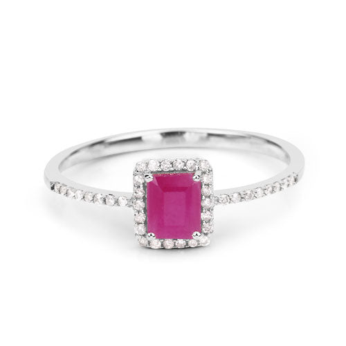 Bids.com 0.58 Carat Genuine Ruby and White Diamond 14K White Gold Ring Rings