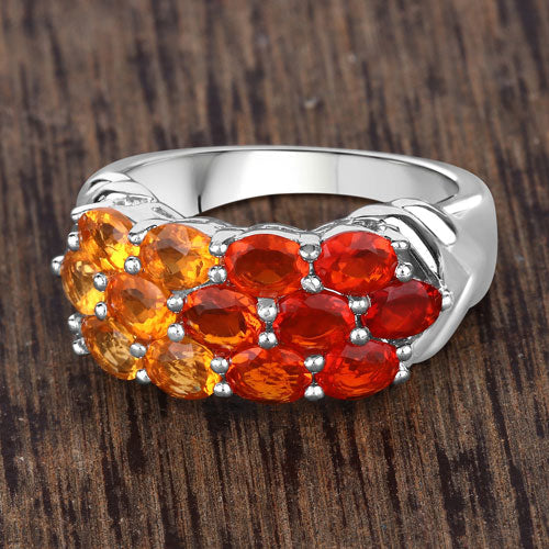 Bids.com 1.56 Carat Genuine Fire Opal .925 Sterling Silver Ring Rings