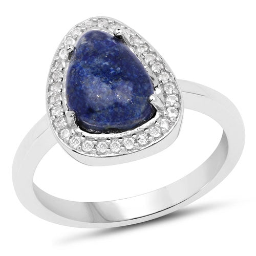 Bids.com 2.03 Carat Genuine Lapis And White Topaz .925 Sterling Silver Ring Rings