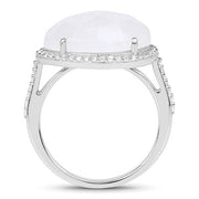 Bids.com 7.33 Carat Genuine White Rainbow Moonstone And White Topaz .925 Sterling Silver Ring Rings