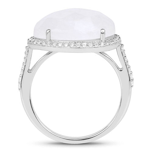 Bids.com 7.33 Carat Genuine White Rainbow Moonstone And White Topaz .925 Sterling Silver Ring Rings