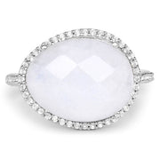 Bids.com 7.33 Carat Genuine White Rainbow Moonstone And White Topaz .925 Sterling Silver Ring Rings