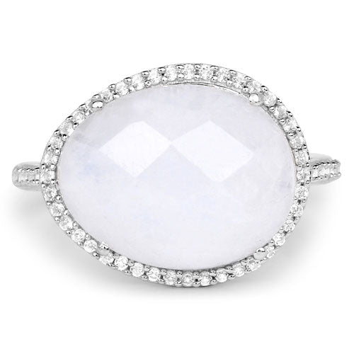 Bids.com 7.33 Carat Genuine White Rainbow Moonstone And White Topaz .925 Sterling Silver Ring Rings
