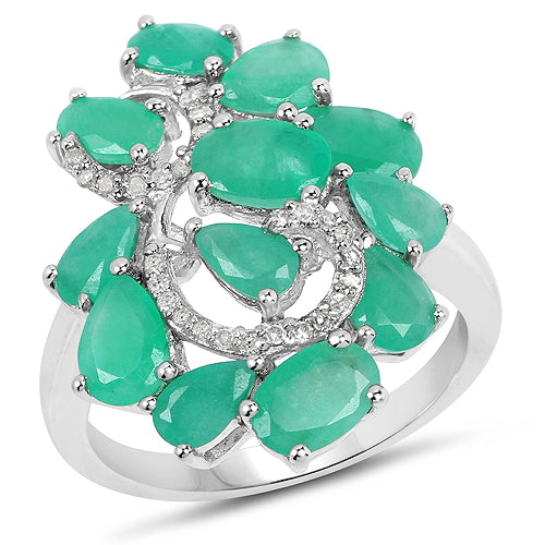 Bids.com 3.57 Carat Genuine Emerald and White Diamond .925 Sterling Silver Ring Rings