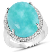 Bids.com 15.09 Carat Genuine Amazanite And White Topaz .925 Sterling Silver Ring Rings
