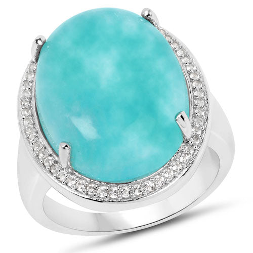 Bids.com 15.09 Carat Genuine Amazanite And White Topaz .925 Sterling Silver Ring Rings