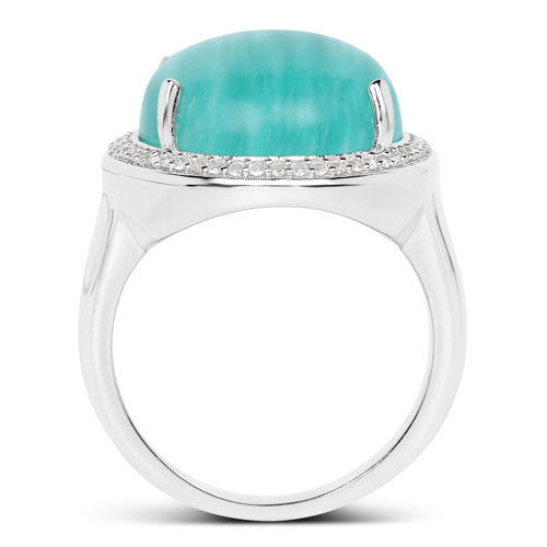 Bids.com 15.09 Carat Genuine Amazanite And White Topaz .925 Sterling Silver Ring Rings