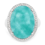 Bids.com 15.09 Carat Genuine Amazanite And White Topaz .925 Sterling Silver Ring Rings
