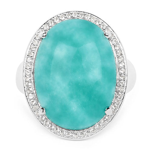 Bids.com 15.09 Carat Genuine Amazanite And White Topaz .925 Sterling Silver Ring Rings