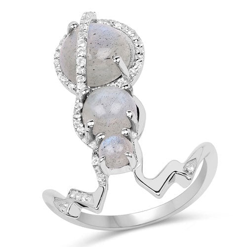 Bids.com 2.79 Carat Genuine Labradorite And White Topaz .925 Sterling Silver Ring Rings