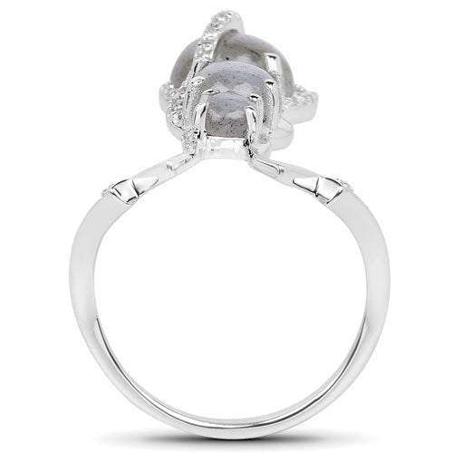 Bids.com 2.79 Carat Genuine Labradorite And White Topaz .925 Sterling Silver Ring Rings
